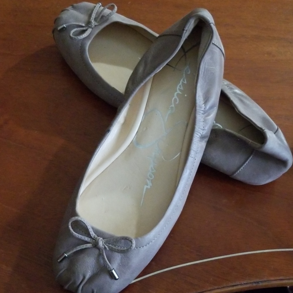 Taupe/beige leather flats by Jessica Simpson
